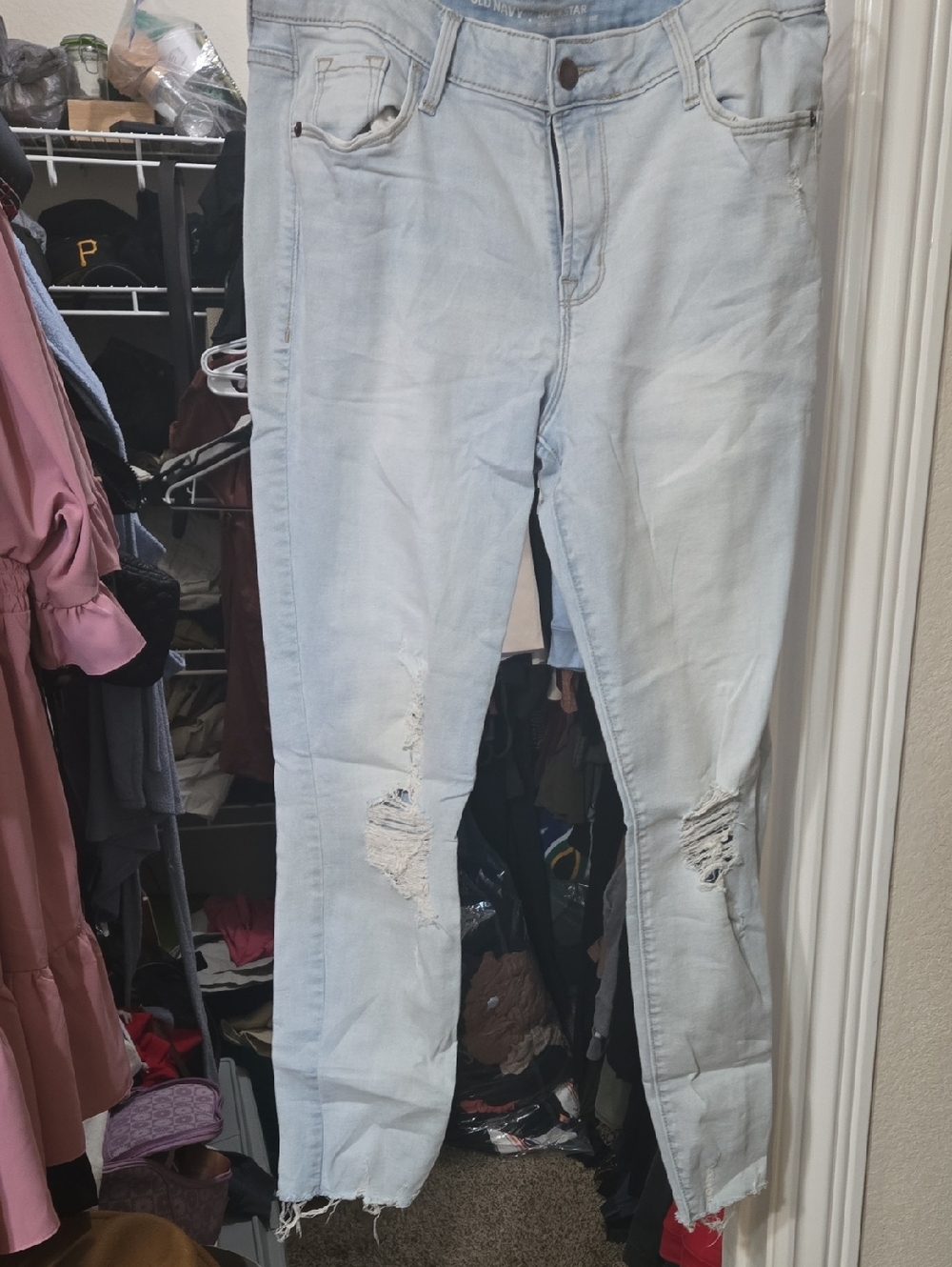 Old Navy Light Blue Ripped Skinny Jeans W Frayed Hem